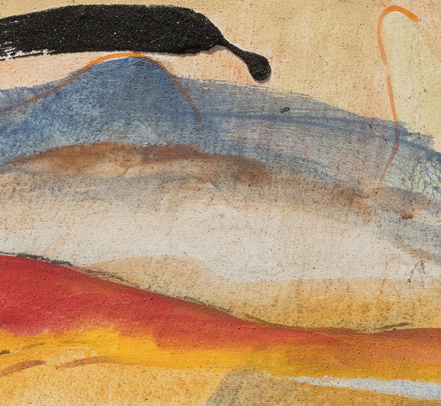 Detail of Abstract painting with reference to Tuscany. Mainly white and orange colors. Title: Il Passaggio della Nuvola Nera