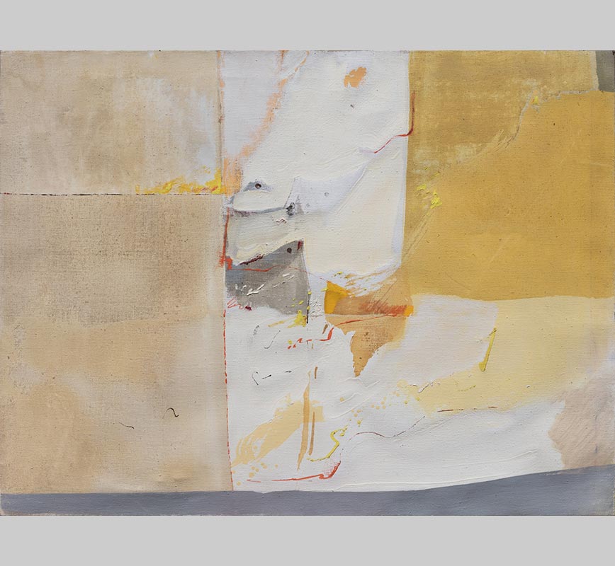 Abstract painting with reference to Tuscany. Mainly yellow and beige colors. Title: Il Muro di Sale