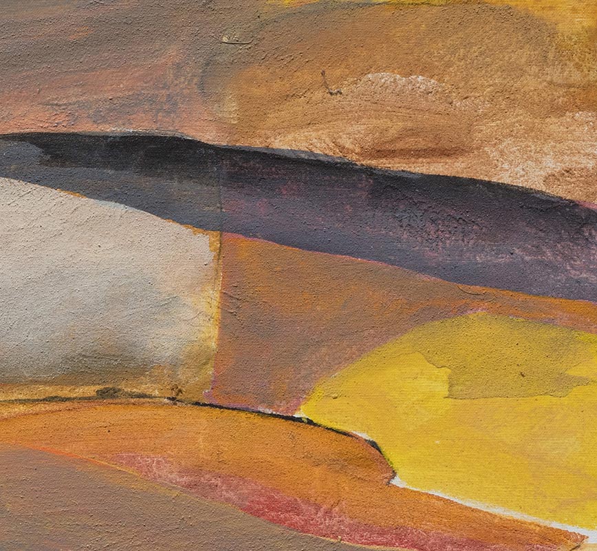 Detail of Abstract painting with reference to Tuscany. Mainly orange and blue colors. Title: Viaggio nel Sud