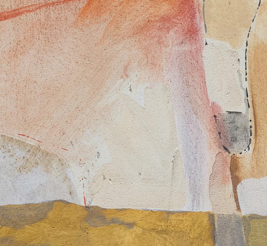 Detail of Abstract painting with reference to Tuscany. Mainly white and beige colors. Title: Lo Spettro Luminoso del Tempo