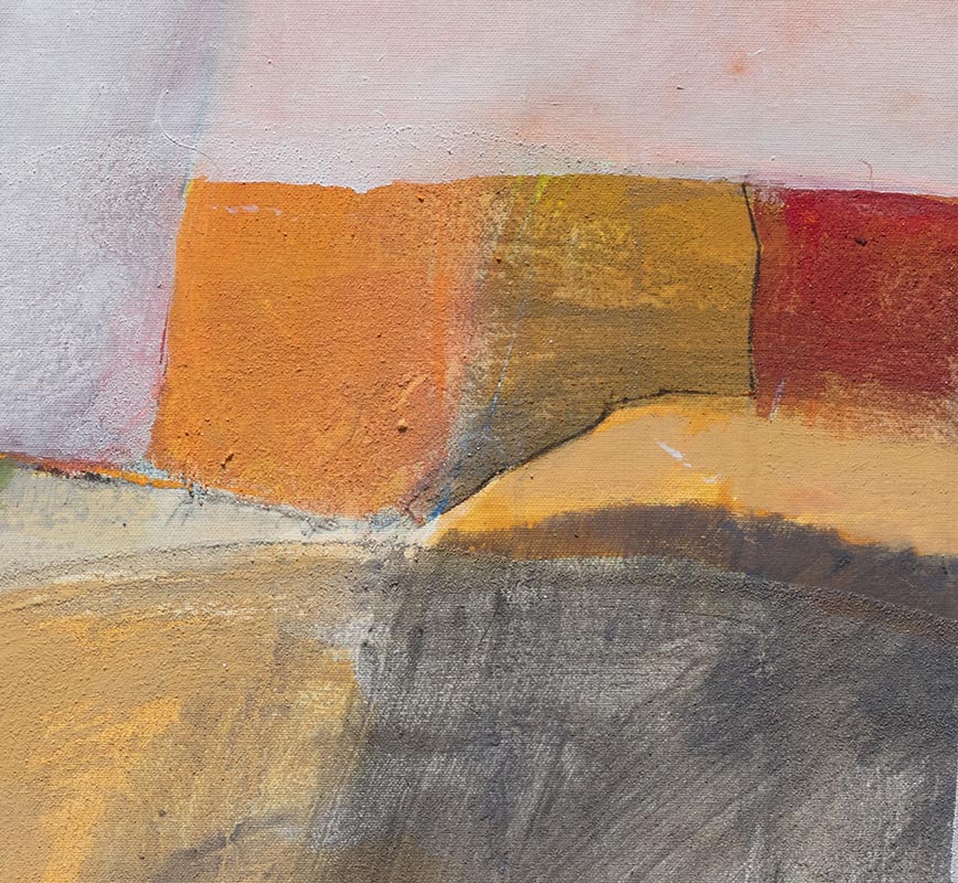 Detail of Abstract painting with reference to Tuscany. Mainly orange and gray colors. Title: Nel Paese del Colore