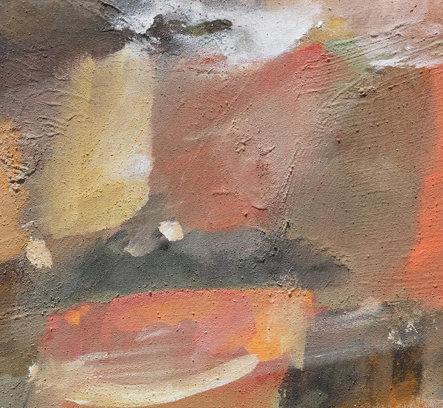 Detail of Abstract painting with reference to Tuscany. Mainly beige and gray colors. Title: Ritorno dal Viaggio