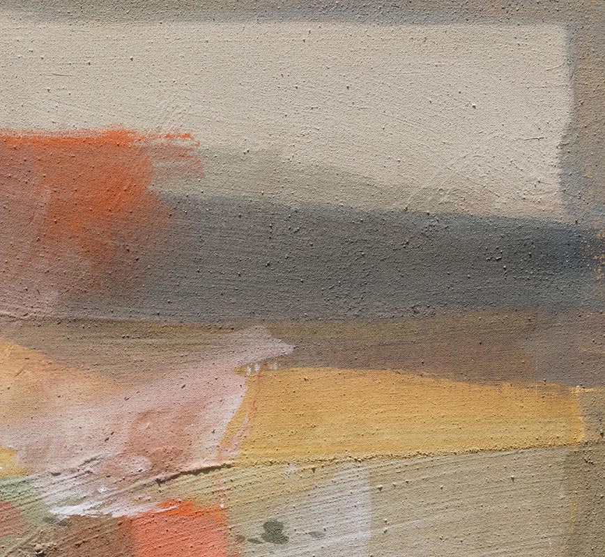 Detail of Abstract painting with reference to Tuscany. Mainly beige and gray colors. Title: Ritorno dal Viaggio