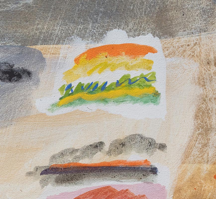 Detail of Abstract painting with reference to Tuscany. Mainly orange and gray colors. Title: Il Tempo che Passa