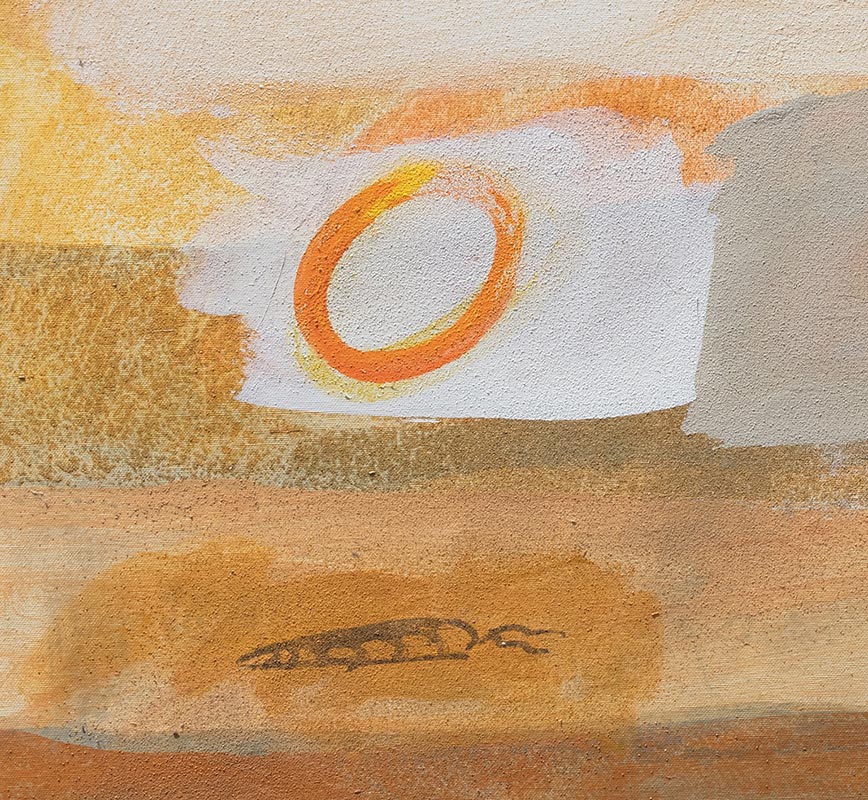 Detail of Abstract painting with reference to Tuscany. Mainly orange and gray colors. Title: Il Tempo che Passa