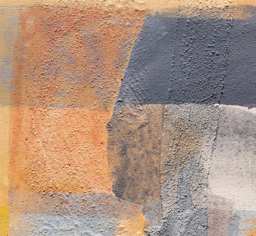 Detail of Abstract painting with reference to Tuscany. Mainly orange and blue colors. Title: Sole