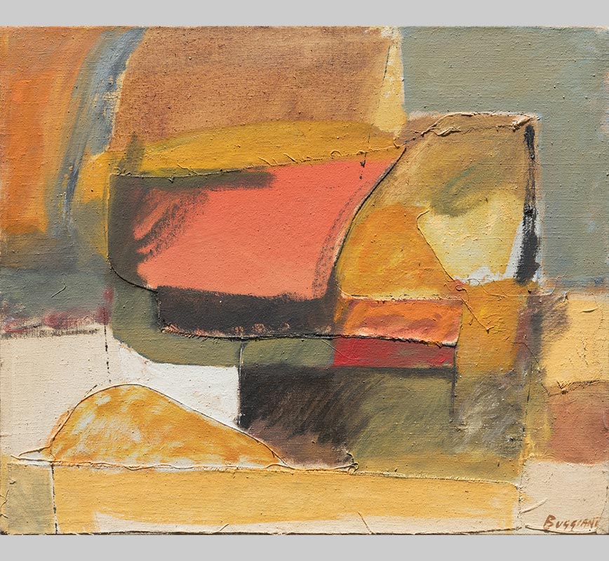 Abstract painting with reference to Tuscany. Mainly orange and yellow colors. Title: Il Ritorno del Tempo