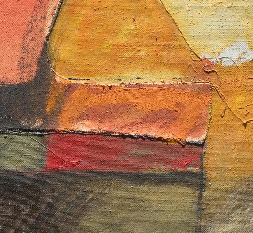 Detail of Abstract painting with reference to Tuscany. Mainly orange and yellow colors. Title: Il Ritorno del Tempo