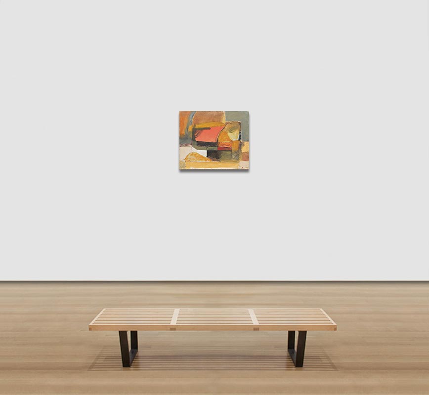 View in a Room of Abstract painting with reference to Tuscany. Mainly orange and yellow colors. Title: Il Ritorno del Tempo