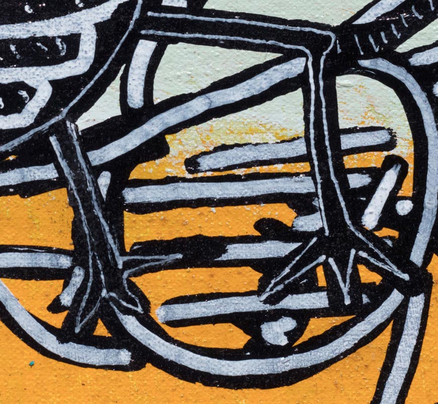 Detail of a small expressionist oil painting representing fantastic animals, in orange and black colors. Title: Gun Control