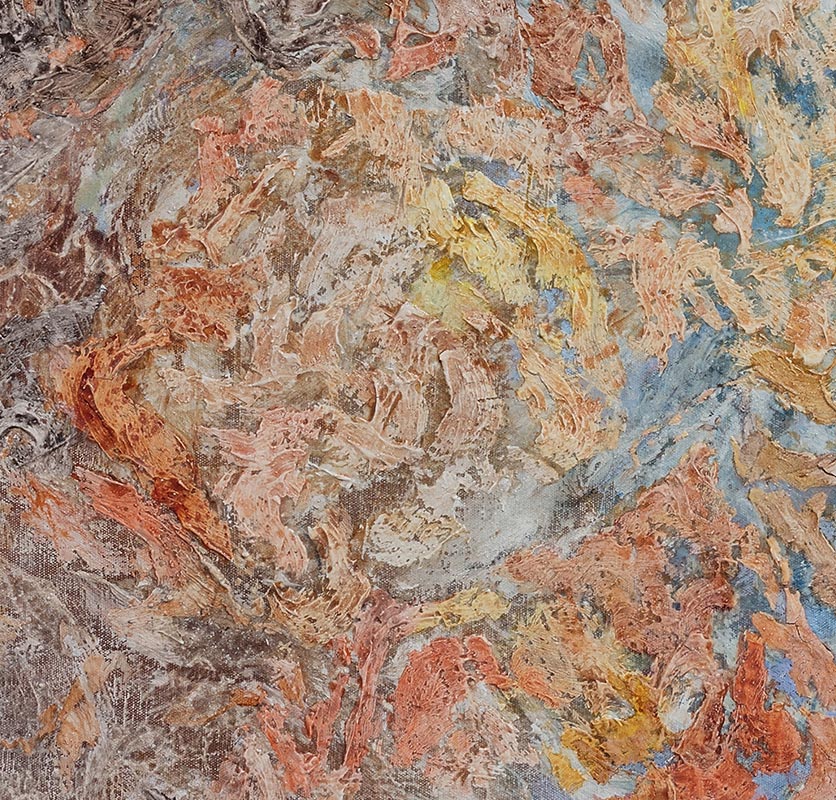 Detail of an abstract painting with reference to nature. Mainly beige and orange colors. Title: Quaerere Stabilitatis