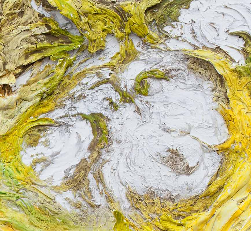 Detail of an abstract painting with reference to nature. Mainly yellow colors. Title: Horti Solis