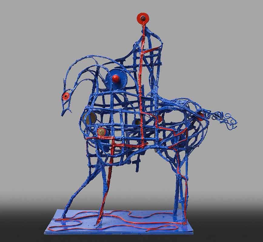 Figurative sculpture of a horseman. Title: Don Quixote