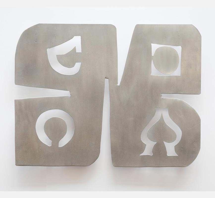 Abstract metal sculpture sculpture. Aluminum. Title: Template for Symbols