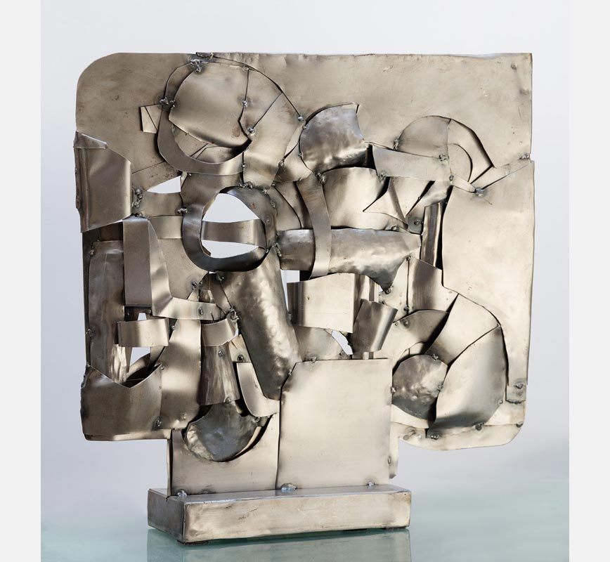 Abstract metal sculpture sculpture. Steel. Title: Quilted Landscape