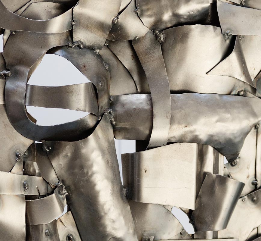 Detail of Abstract metal sculpture sculpture. Steel. Title: Quilted Landscape